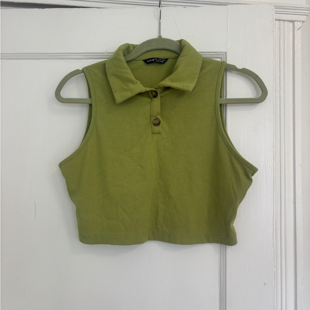SHEIN Green Sleeveless Polo Crop Tank